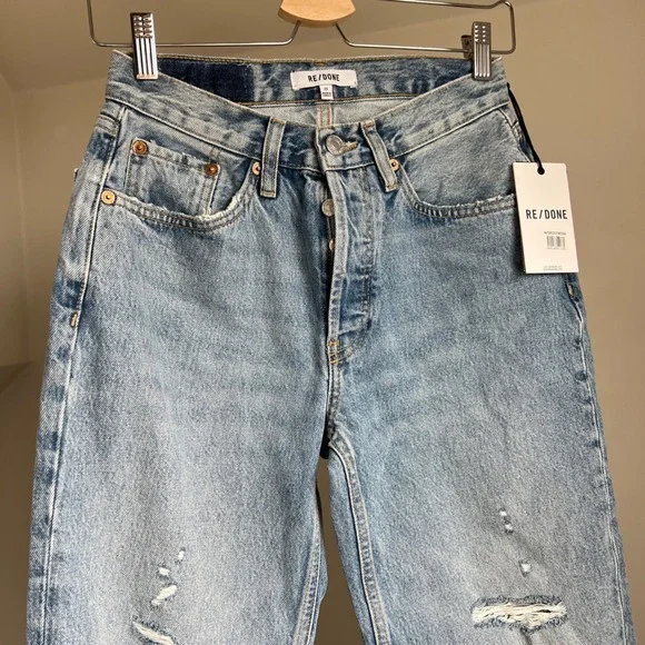 Re/Done 90s Comfy Jean Distressed Ripped Sunfaded Destroy Baggy Size 23 NWT - Picture 7 of 13